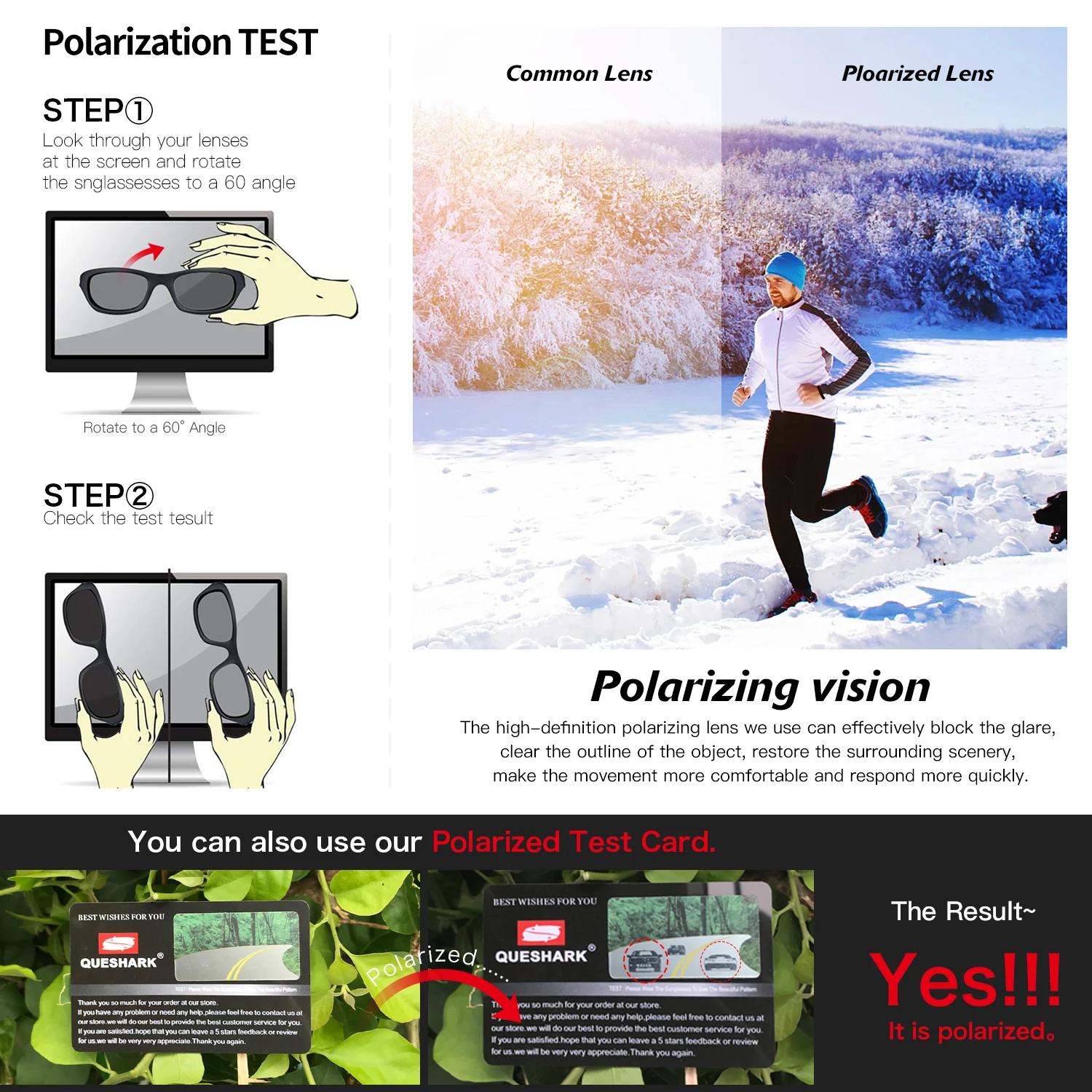 QUESHARK TR90 Untralight Frame HD Polarized Sunglasses Fishing Eyewear Cycling Glasses For Men Women Sport Hiking Running Golf