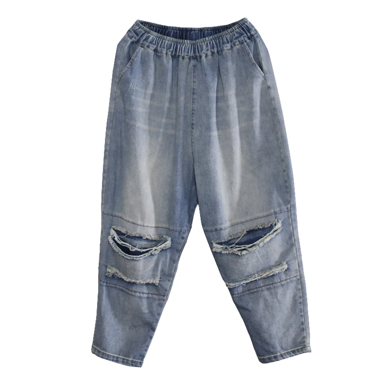 Denim Mujeres Cowboy Longitud Nuevo Vintage La Patchwork Primavera Patrón Ad648 Whitening Marea ewq Cintura Completa 2019 Pantalones Suelta De Las Elástico Moda qPYfBx6n