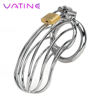 VATINE Cock Cage Lockable Stainless Steel Penis Cock Ring Sleeve Lock Sex Toys for Men Male Chastity Device Adult Products 1