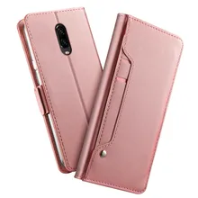 for OnePlus 7 Pro Case PU Leather Wallet Case Flip Kickstand Cover with Mirror and Card Slots Shockproof Magnet Buckle Fundas