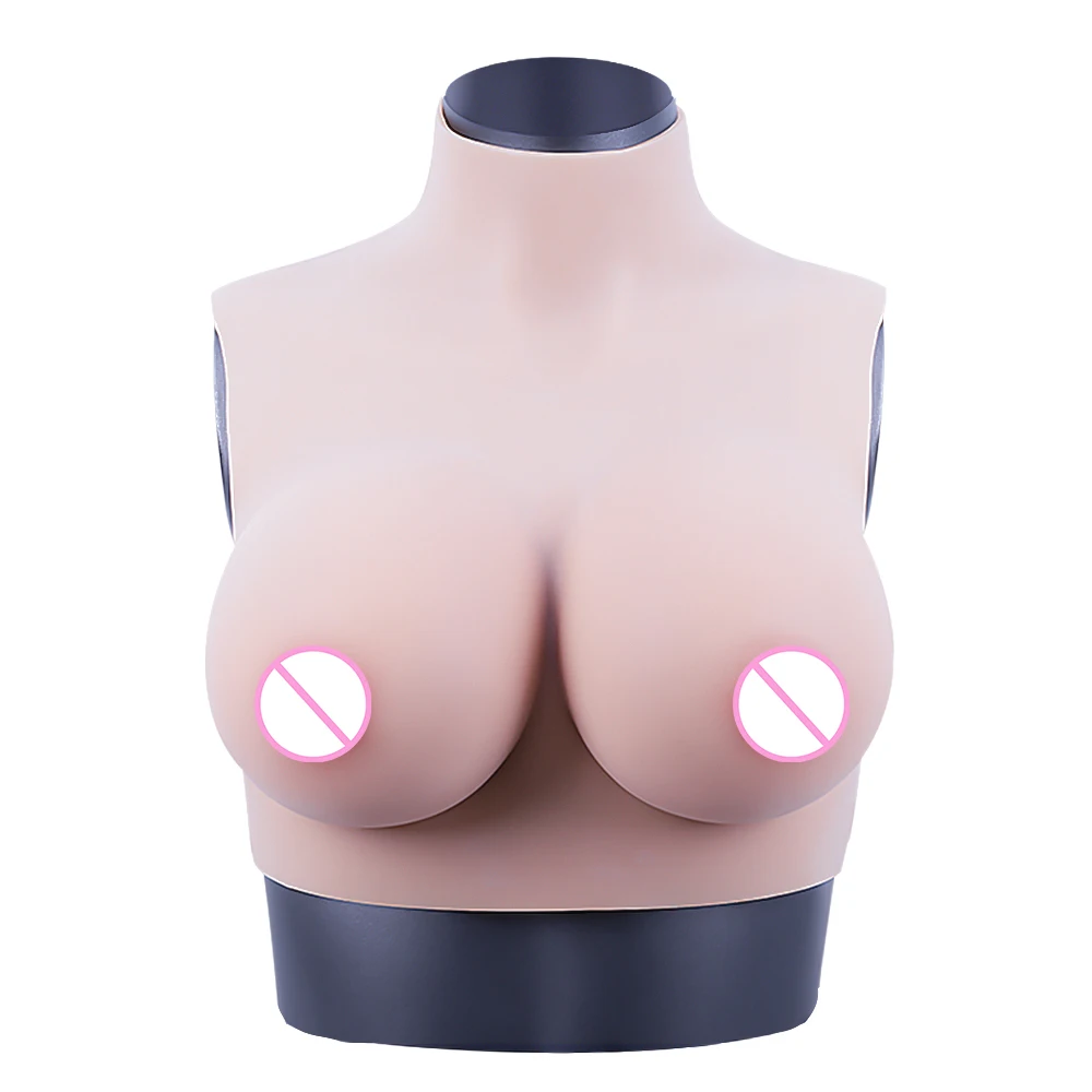 KOOMIHO C/D/F Cup Crossdresser Silicone Boobs High Collar Neck Fake Breast Forms Costume Transvestite Drag Queen Shemale 2G