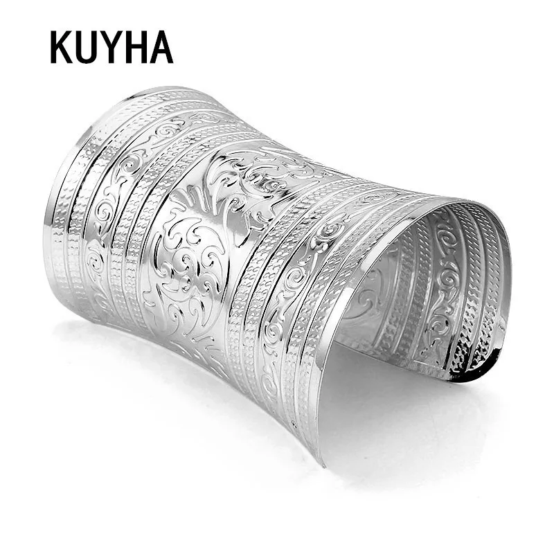 

Wide Cuff Bangle 316L Stainless Steel Open Bracelet Wristband for Charm Wristlet for Women pulseiras Retro Wedding Jewelry