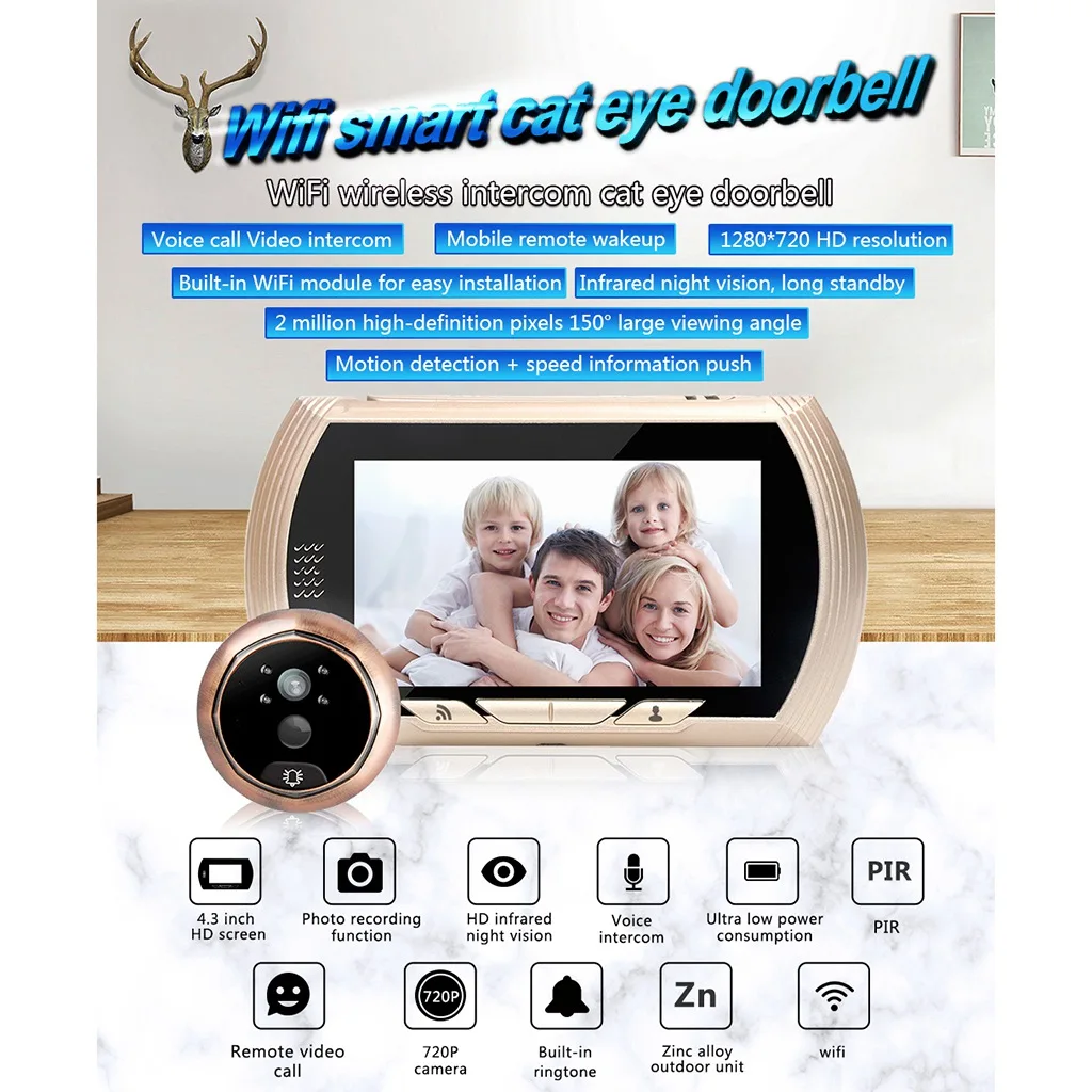 DANMINI 4 3 дюймов 2MP 150 градусов wifi дверной звонок Обнаружение движения видео телефон