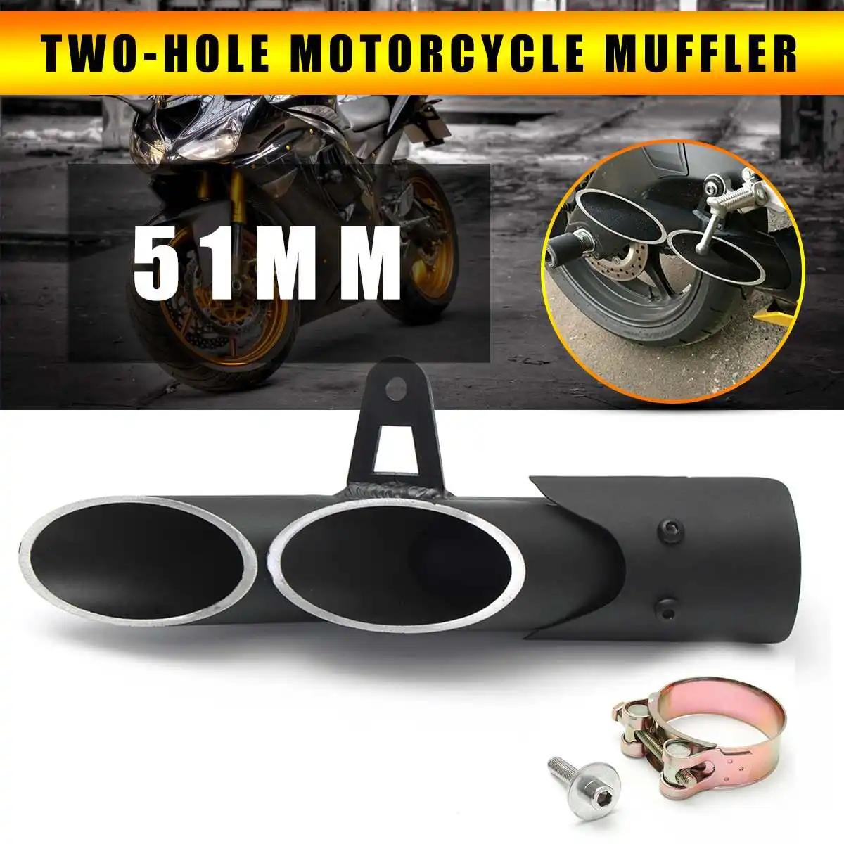 

Autoleader Universal 51mm Two Hole Motorcycle Exhaust Aluminum Muffler Pipe+DB Killer+Clamp For Dirt Bike/Street Bike/Scooter