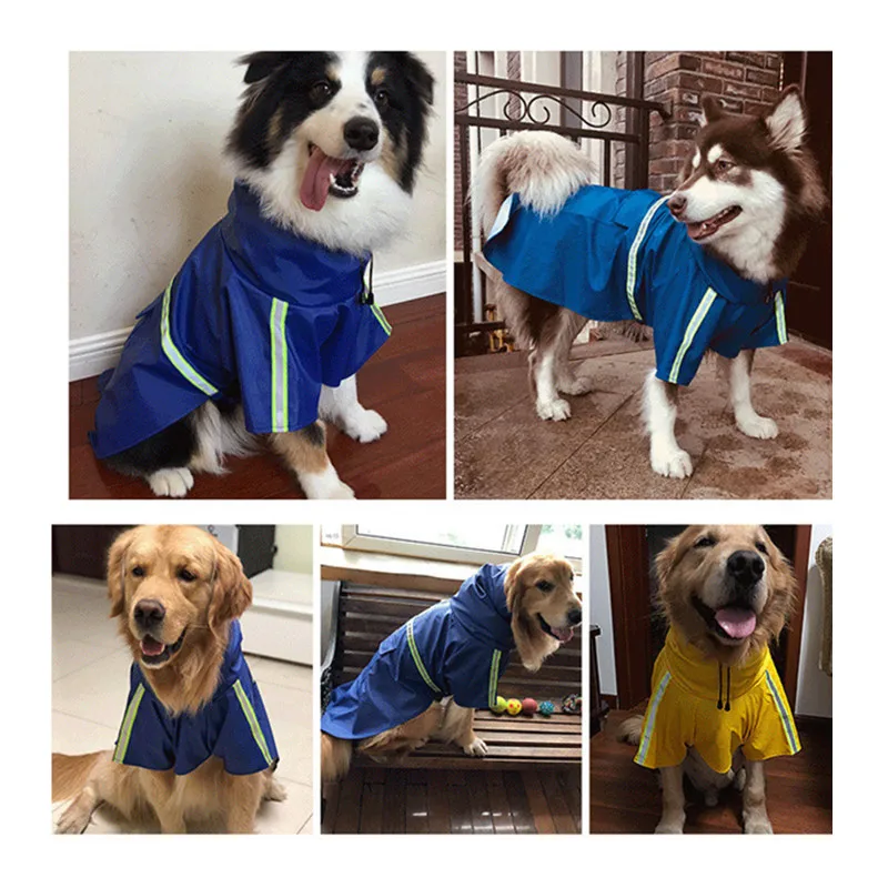 Светоотражающий дождевик для собак, водонепроницаемый дождевик, пончо с отверстием для поводка, карман для маленьких, средних и больших домашних животных, дождевик