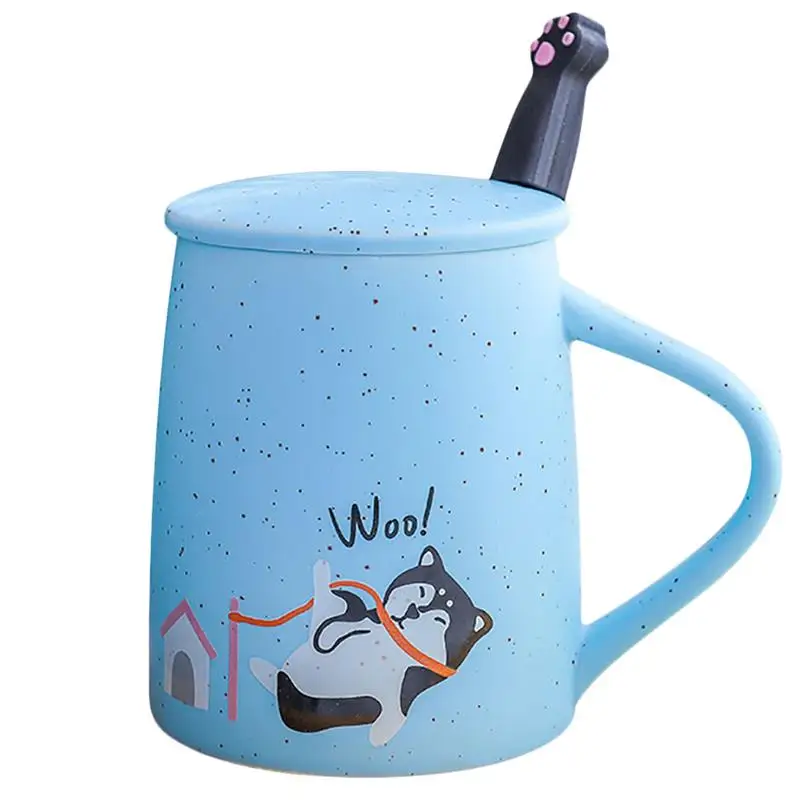 

Cute Animal Cat Claw Ceramic Cup With Lid & Spoon Cartoon Creative Coffee Cup Breakfast Milk Cup Cat Panda Dog Rabbit Pattern