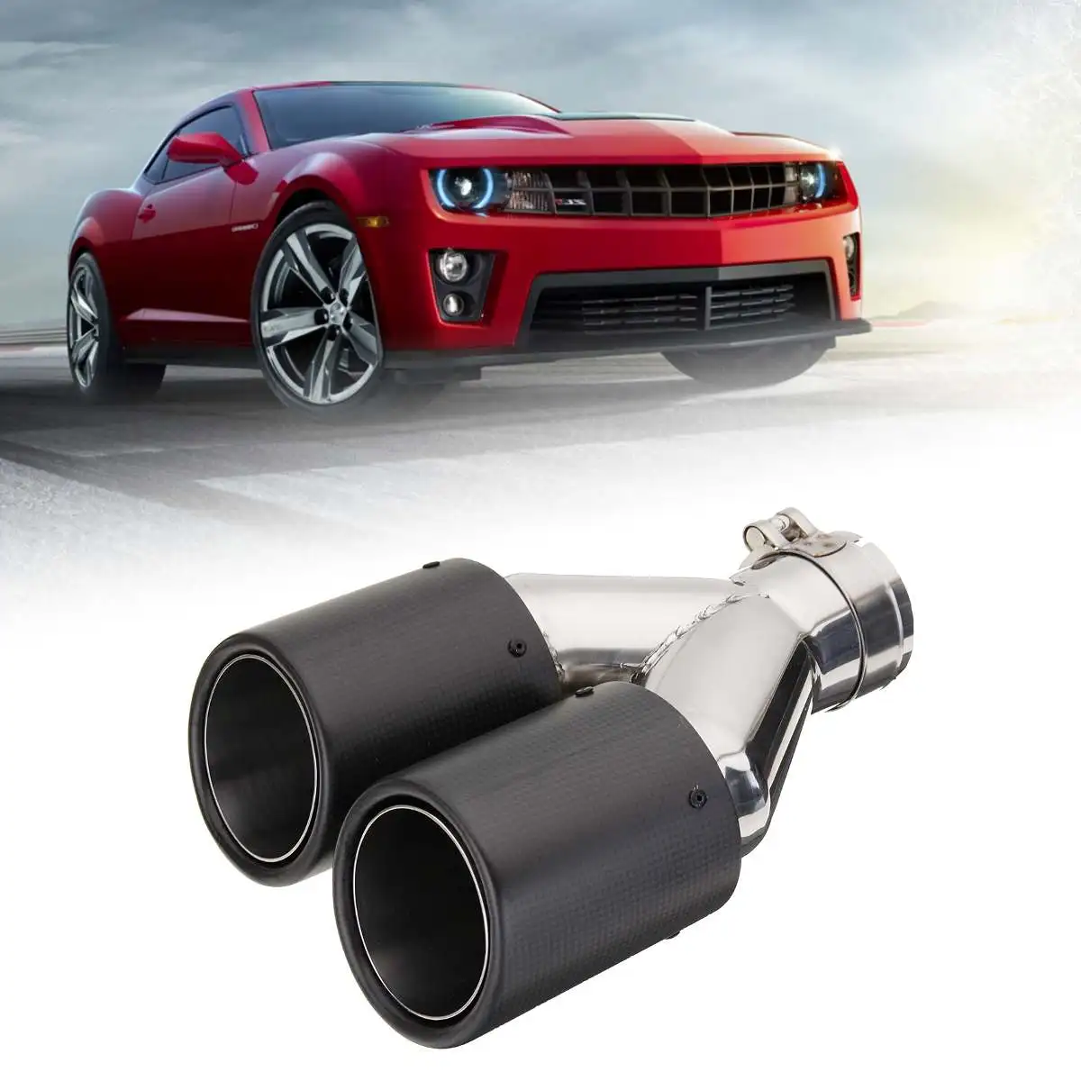 

Stainless Steel Universal 60-63mm Inlet Car Auto Exhaust Dual Tail Pipe Tip Carbon Fiber 225mm Car Rear Tail Throat Liner