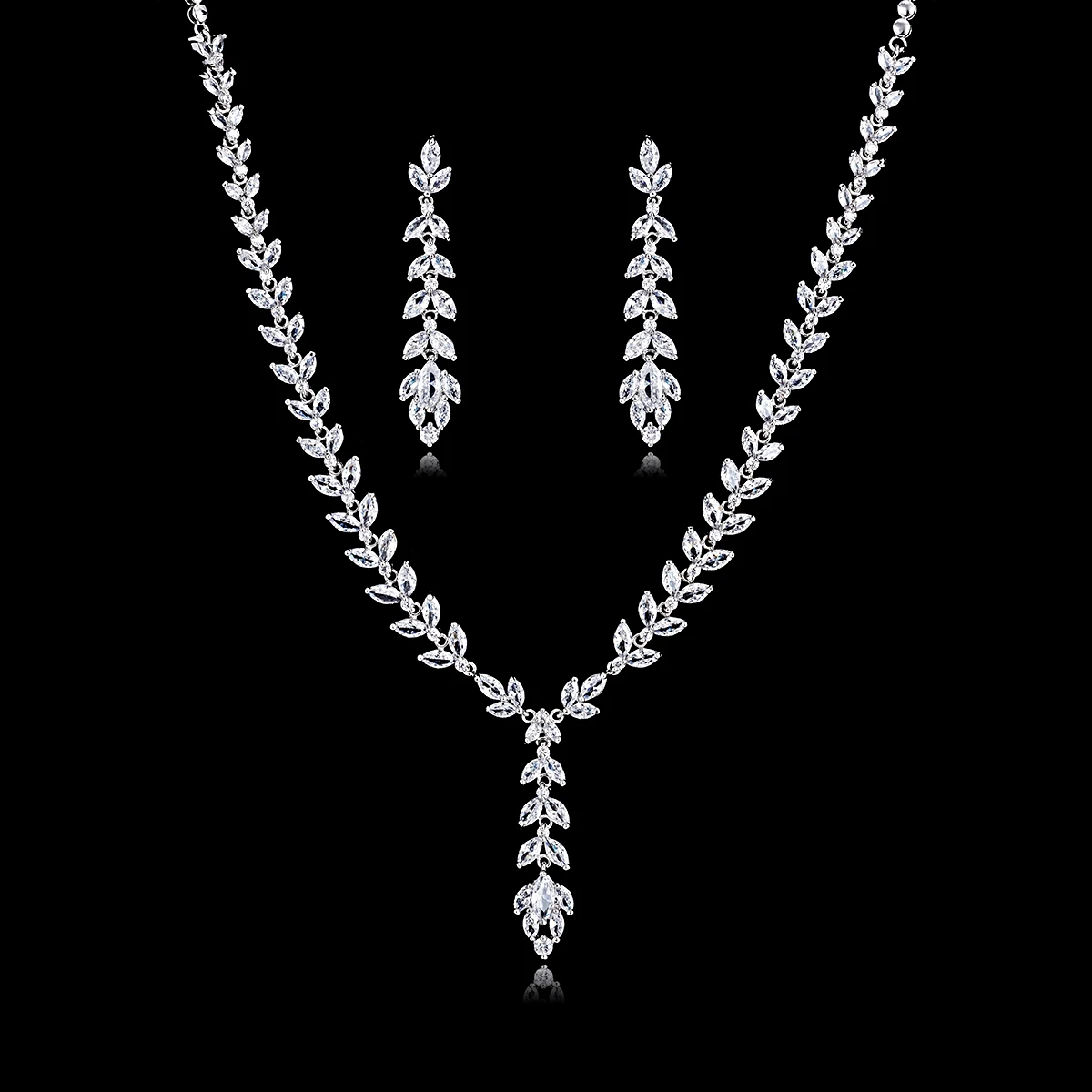 

Romantic Crystal CZ Cubic Zirconia Bridal Wedding Drop Necklace Earring Set for Women Accessories CN10145