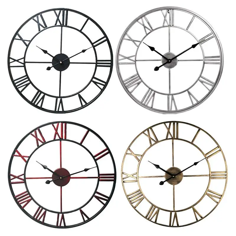 

Simple Living Room American Modern Loft Cafe Iron Pendant Clock Silent Retro 20 Inch Diameter Metal Roman Numerals