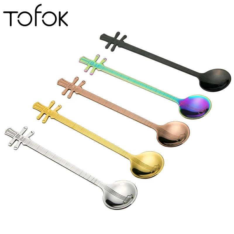 

Tofok Moon Lute Shape Spoon Stainless Steel Coffee Stir Scoop Dessert Ice Cream Tea Milk Mixing Ladle Flatware Kitchen Tableware