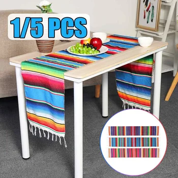 

1/5PCS Cotton Mexican Party Serape Tablecloth Table Runner Rainbow DIY Wedding Party Table Runners Home Decor 3 Colors 213X35cm