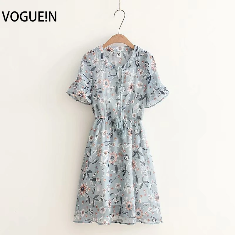 Женское мини платье VOGUEIN летнее шифоновое с коротким рукавом и цветочным принтом