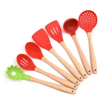 7 шт./компл. кухонные инструменты силиконовые лопатки ложка Совок Деревянная ручка термостойкая антипригарная кухонная посуда