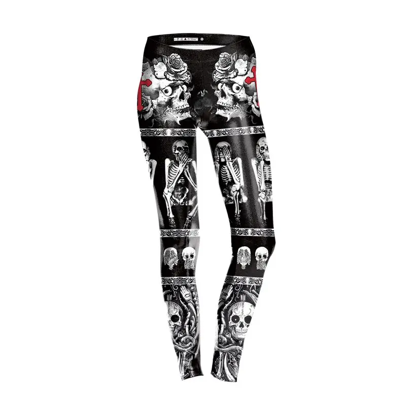 

Summer Women Gothic Fitness Leggings Black Print Leggins Push Up Sexy Club Punk Goth Skull Workout Hip Hop High Waist Leggings