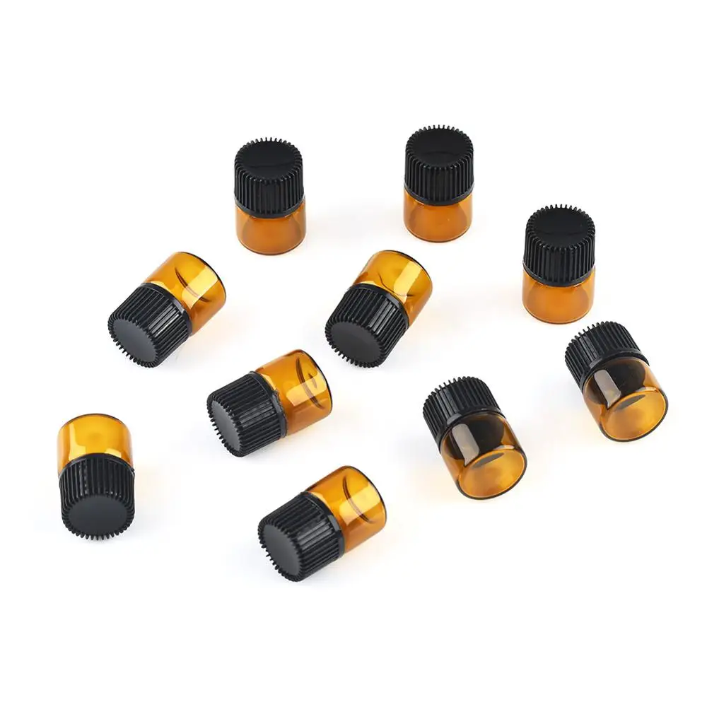 

100pcs 2ml Amber Essential Oil Perfume Glass Bottles Orifice Reducer with Cap