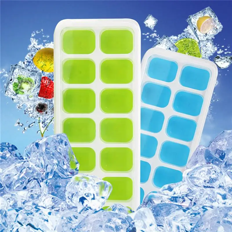 

Kuke 14 Grids Silicone Ice Cube Tray Mold with Spill-Resistant Removable Lid Summer Ice Cream Fruit Cube Maker Mold Non Toxic