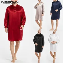 INCERUN, мужской халат, пижамы, мягкий искусственный шелк, атлас, длинный рукав, повседневный мужской халат, одежда для сна, домашняя одежда, мужская одежда, весна, 5XL