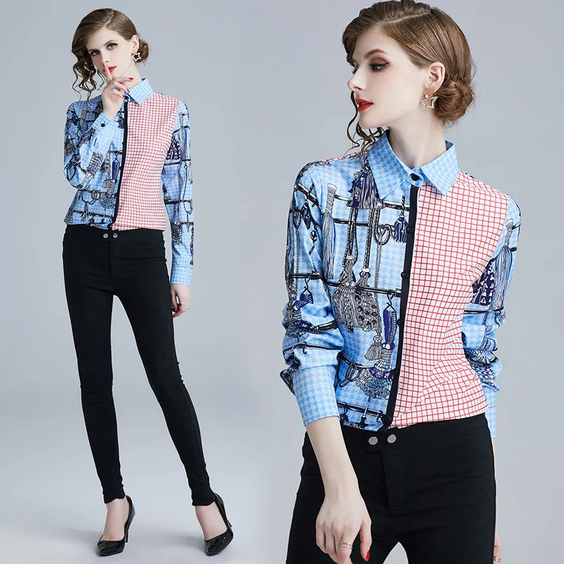 Women Blouses Fashion Runway Designers Long Sleeve Turn Down Collar ...