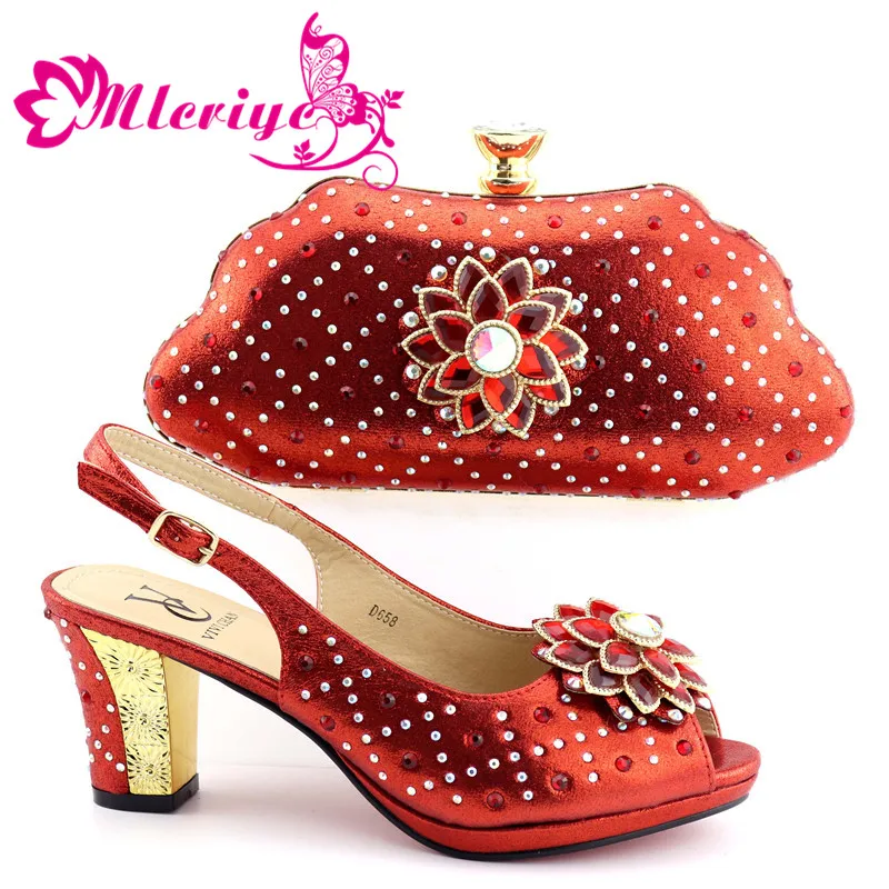 

2019 Italian Shoes and Bags Set for Wedding Matching Shoes and Bag Set in Heels D658-RED Nigerian Party Shoes and Bag Set