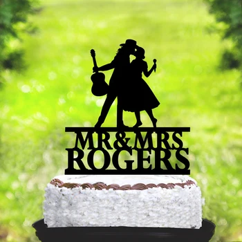 

Singer And Guitarist Cake Topper,Wedding Cake Topper,Custom mr and mrs surname Cake Topper,silhouette couples kiss cake toppers