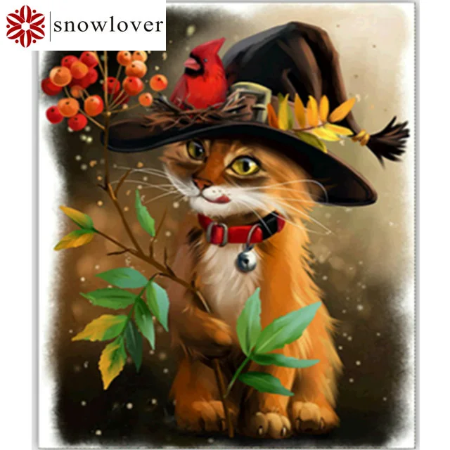 

Snowlover full square diamond painting 5D DIY wearing hat cat diamond painting cross stitch diamond mosaic decoration painting