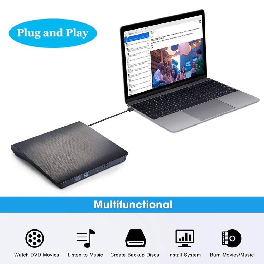 

USB 2.0 CD DVD High Speed Drive External Slim For Windows Laptop For Mac PC Data Transfer Portable Mobile Rewriter