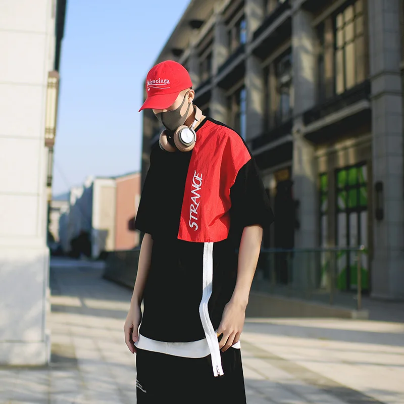 

Men's T-shirt summer 2019 new slim hip collage T-shirt loose fall shoulder sleeve casual personality youth men's wear