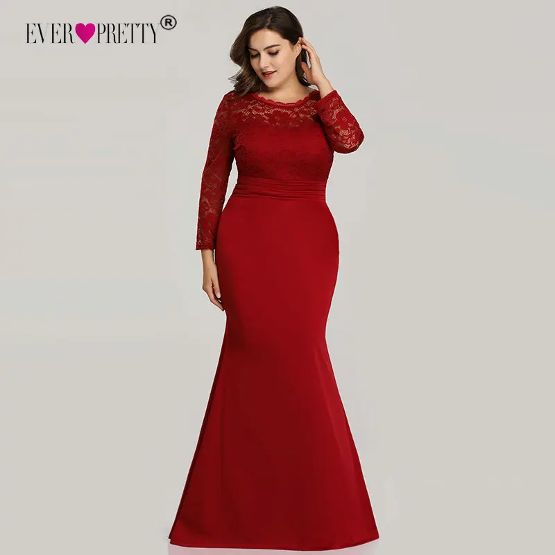 Ever Pretty Evening Dresses Long 2018 Black Mermaid Long Sleeve Lace Winter Autumn Satin Elegant Long Party Gowns for Wedding