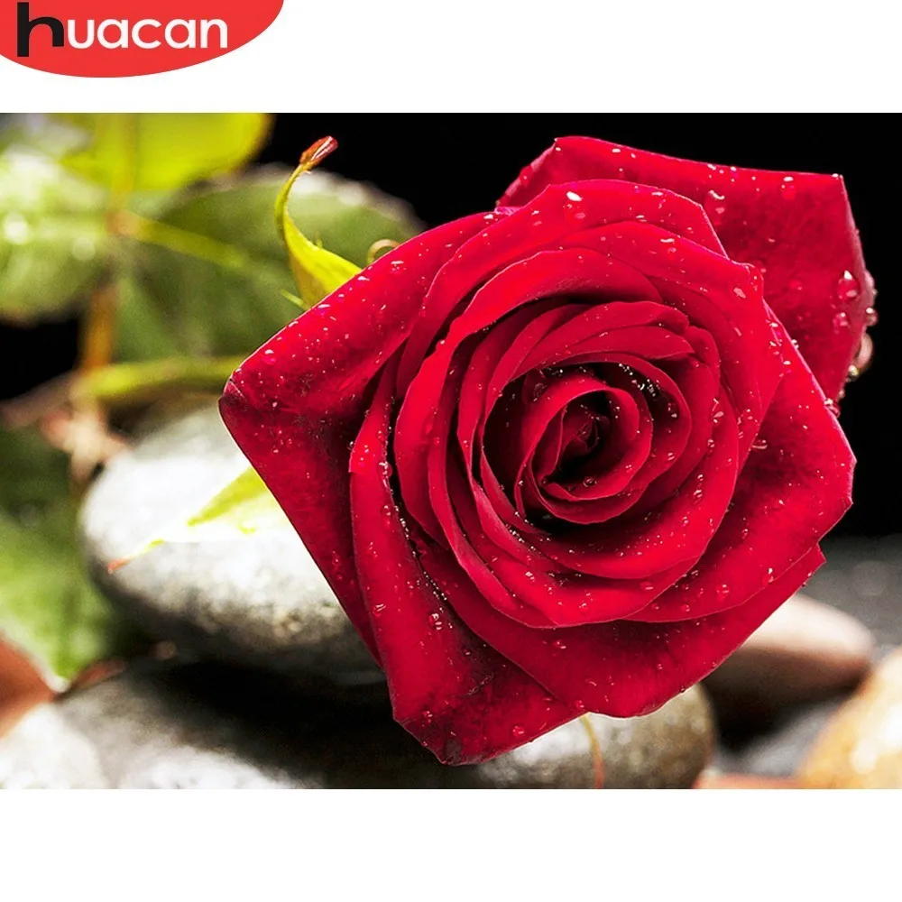 

HUACAN Diamond Painting Red Rose Rhinestones Diamond Mosaic Full Square 5D DIY Diamond Embroidery Flower Decor Home Gift