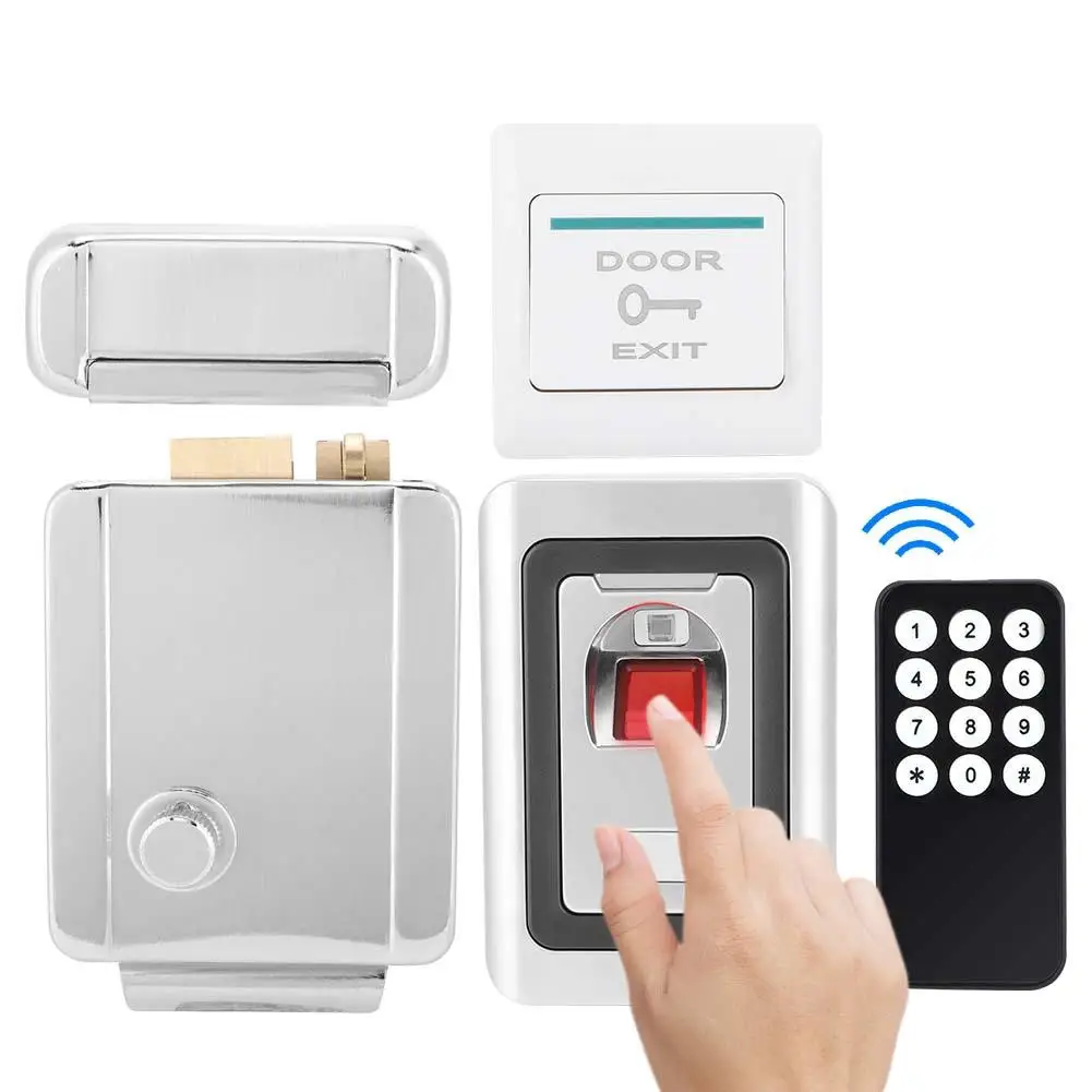 

DC 12V Fingerprint Door Access Control Power Supply Electric Lock Exit Button Security System Kit 2019