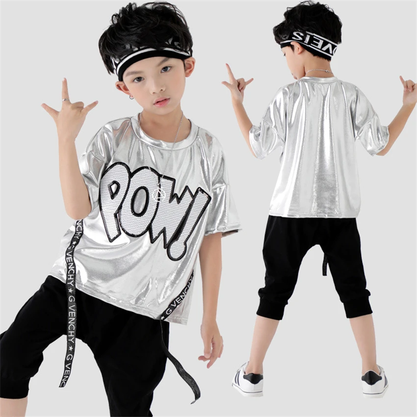 

Boys Fashion Hip Hop Ballroom Costumes Kids Jazz Performance Dancing Suit Shiny Stage Wear Outfits Streetwear for Children