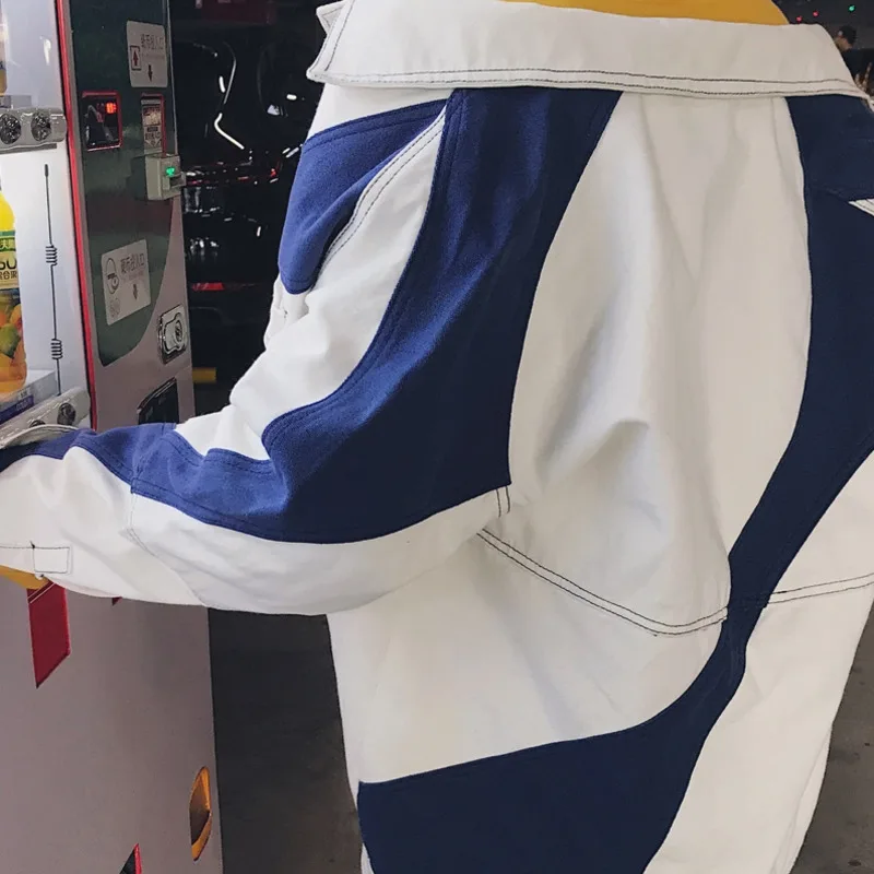 Autumn new denim jacket men fashion contrast color stitching bomber jacket Man streetwear hip hop loose tooling wind jacket Autumn new denim jacket men fashion contrast color stitching bomber jacket Man streetwear hip hop loose tooling wind jacket