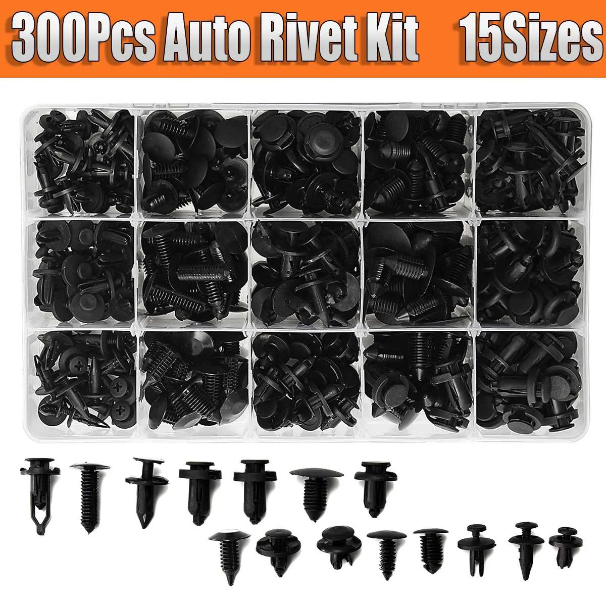 

300Pcs 15 Sizes Car Push Pin Rivet Trim Moulding Clip Fastener Assortment Kit for Volkswagen for Nissan for Toyota