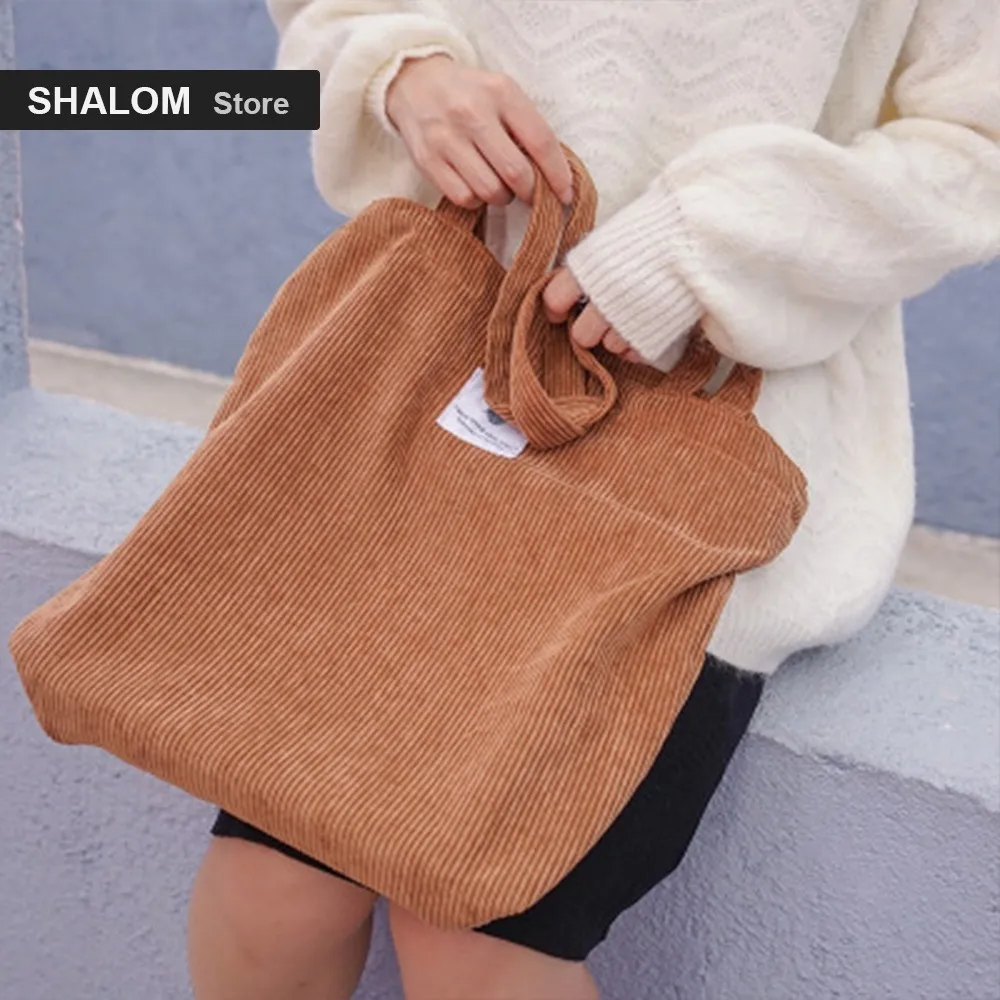 

Corduroy High-capacity women's handbag ladies casual shoulder bag foldable reusable shopping beach canvas bag Best