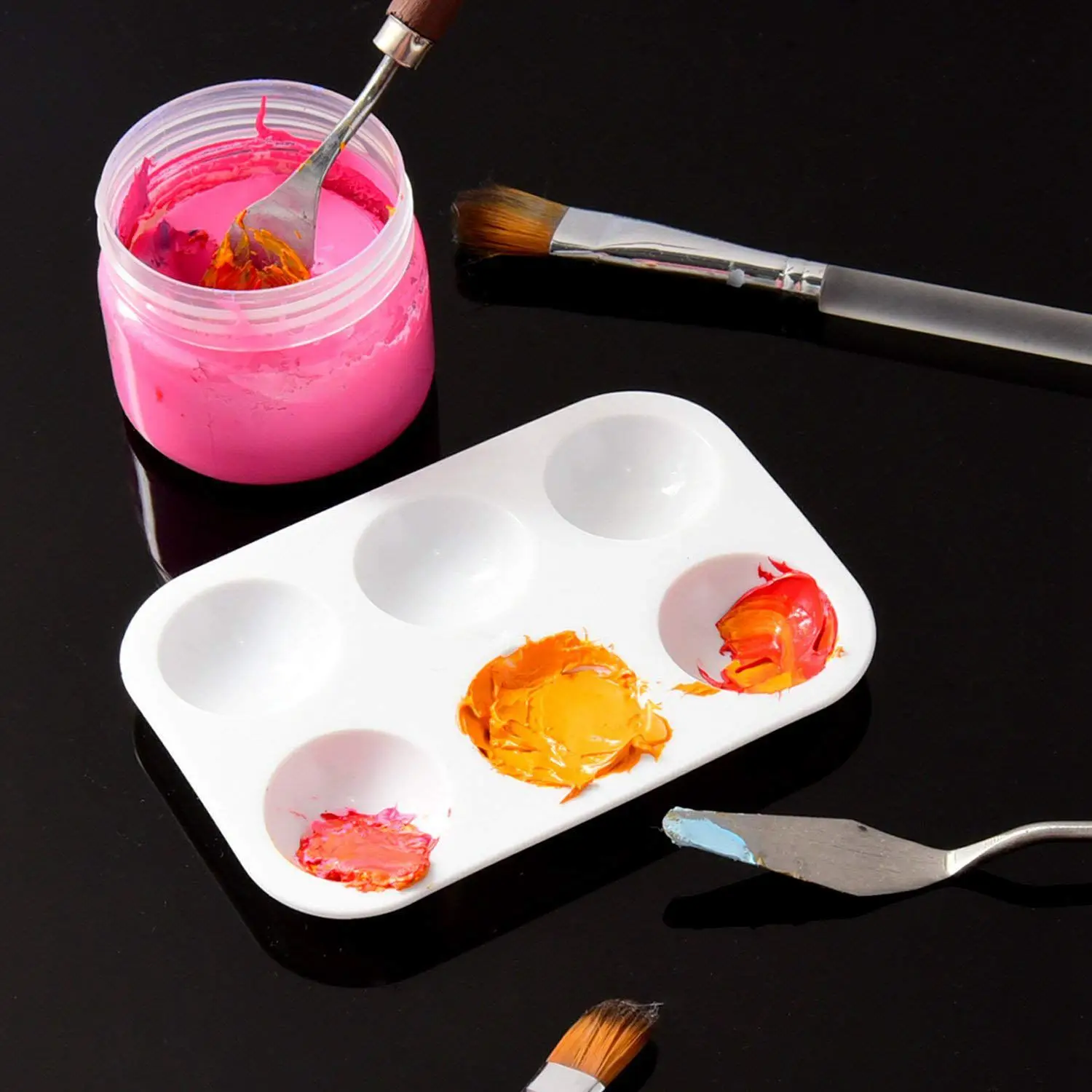 Kopen Hot koop 24 stuks Plastic Verf Paletten 6 Goed Rechthoekige Aquarel Palet Schilderij Lade Art Schilderen Supply