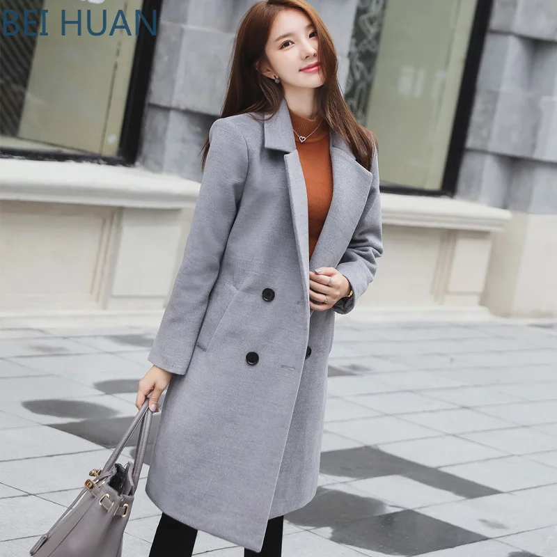 Двубортное пальто в нежном розовом оттенке бренда BEIHUAN - Women