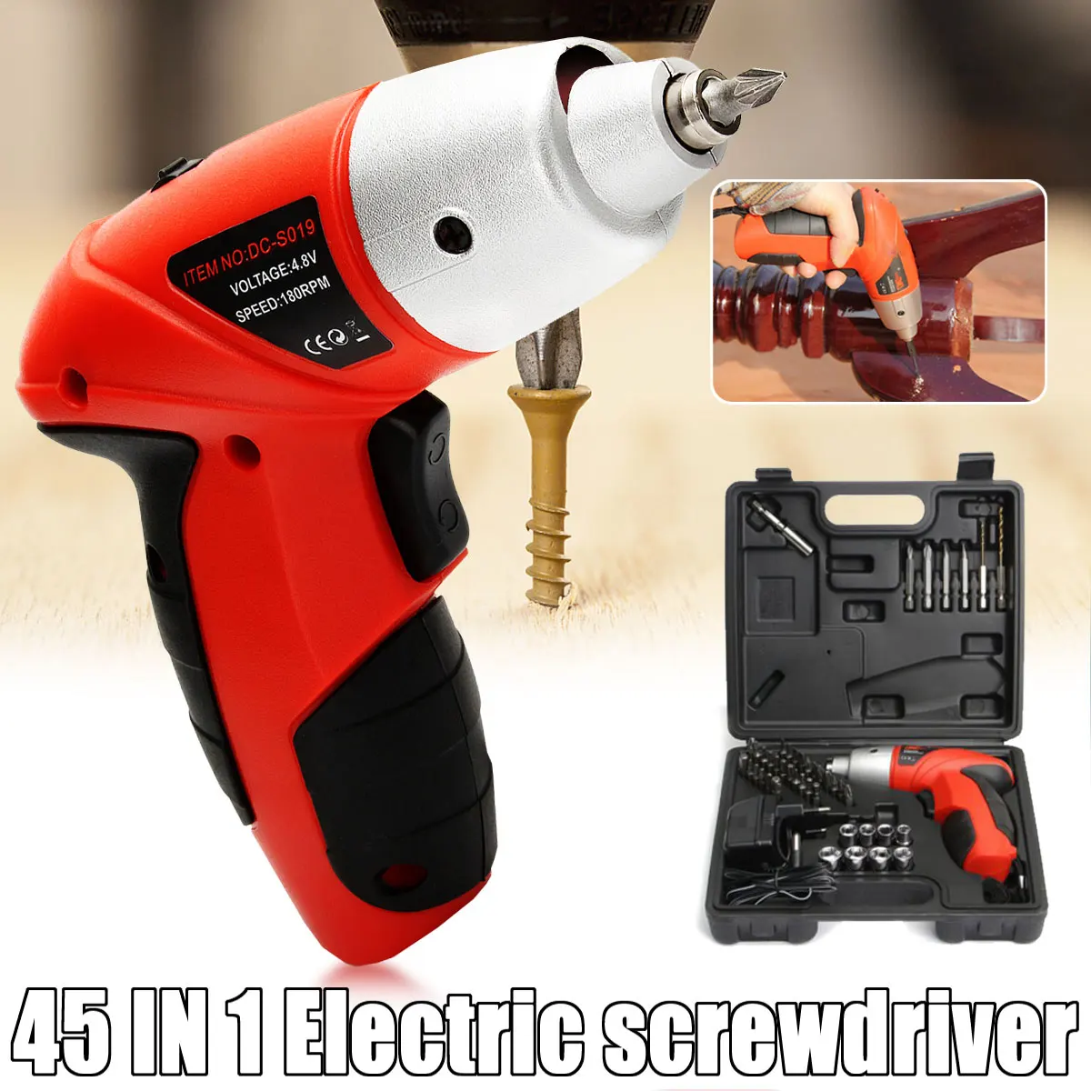 

4.8V Electric Screwdriver Parafusadeira a Bateria With Chargeable Battery Cordless Drill DIY Power tools with 45 Bits