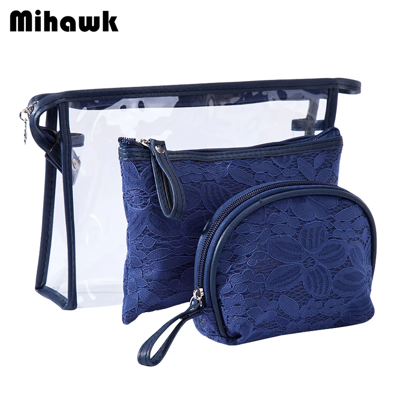 

Mihawk PVC Women 3Pcs/Set Cosmetic Bag Travel Beautician Makeup Case Zip Pouch Toiletries Beauty Handbag Make Up Tote Stuff Gear