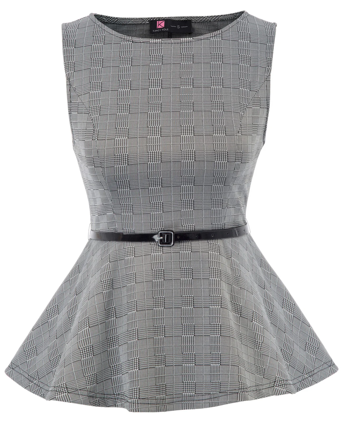 

Vintage Women Plaid Print Round Neck Sleeveless Pinup Peplum Blouse Dress Tops