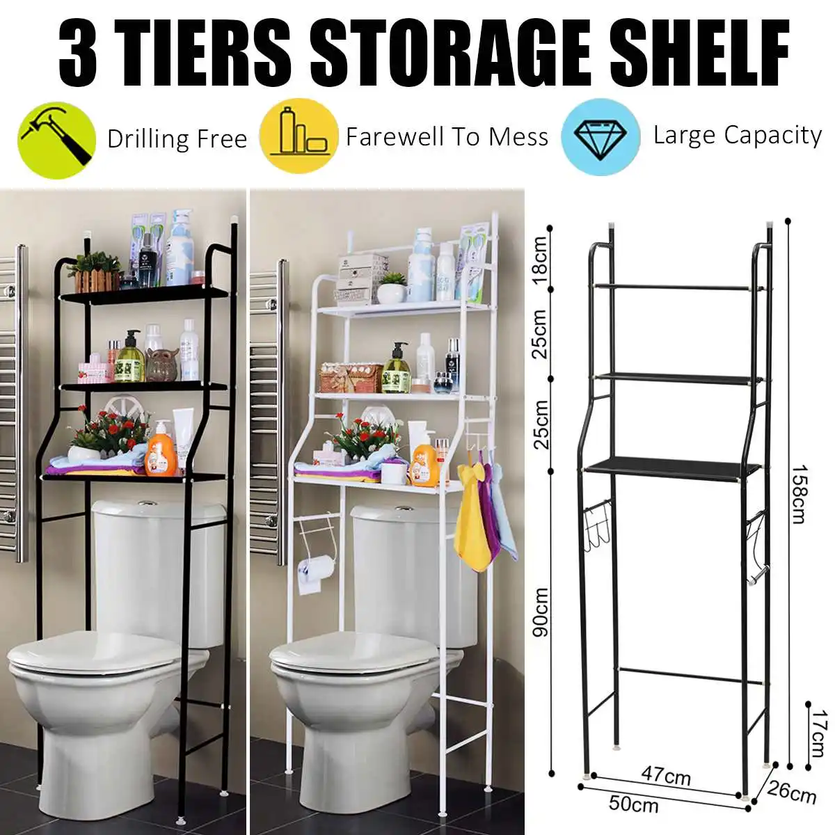 

3 Tier Shelf Over Home Kitchen Bathroom Storage Rack Multifunction Toiletries Shelves for Bathroom Organizer Accessories