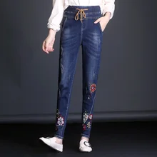 CTRLCITY/женские джинсы со шнуровкой и вышивкой, винтажные женские джинсы с эластичной резинкой на талии, джинсы "варенки" для женщин