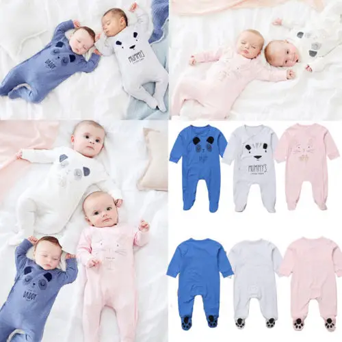 

Newest Hot Newborn Baby Boy Girl Daddy Mummy Print Romper Long Sleeveless Sleepsuit Jumpsuit Outfit