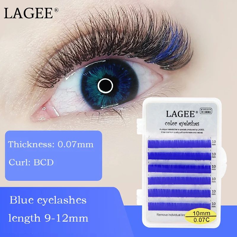 

LAGEE 9-12mm Individual Eyelashes Premium Silk Soft False eyelash Aseptic Eyelash Extensions Purple Blue Color Curl B C D