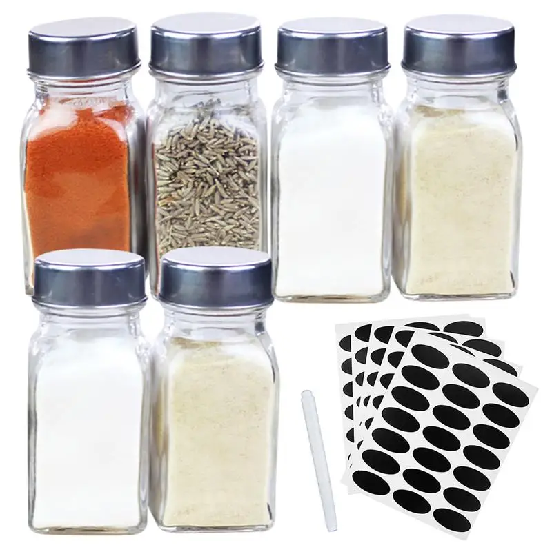 

6PCS Seasoning Bottle Multi-purpose Spice Container with 5 Sheets Stickers & Pen Seasoning Box For Salt Pepper Spice