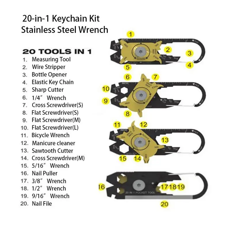 20 In 1 Multi-Tool Cutter Stainless Steel Wrench Screwdriver EDC Keychain Multi Functional Outdoor Accessories 20 In 1 Multi-Tool Cutter Stainless Steel Wrench Screwdriver EDC Keychain Multi Functional Outdoor Accessories