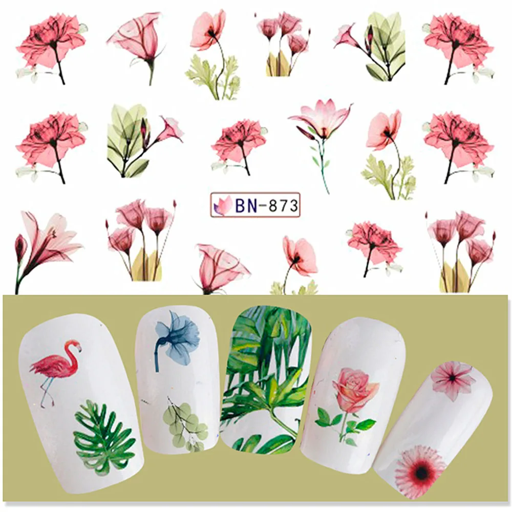 

1 Sheet Nail Sticker Set Mixed Summer Rose Daisy Flamingo Flower Nail Paper Tip Nail Art Styling Set DIY Watermark Manicure