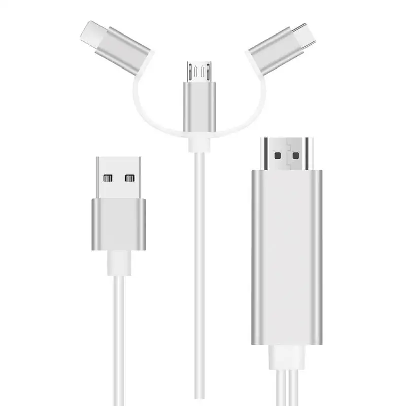 

3-in-1 Type-C/Micro USB To HDMI Cable Mirroring Phone Screen To TV/Projector/Monitor Adapter 1080P Resolution For IOS Android