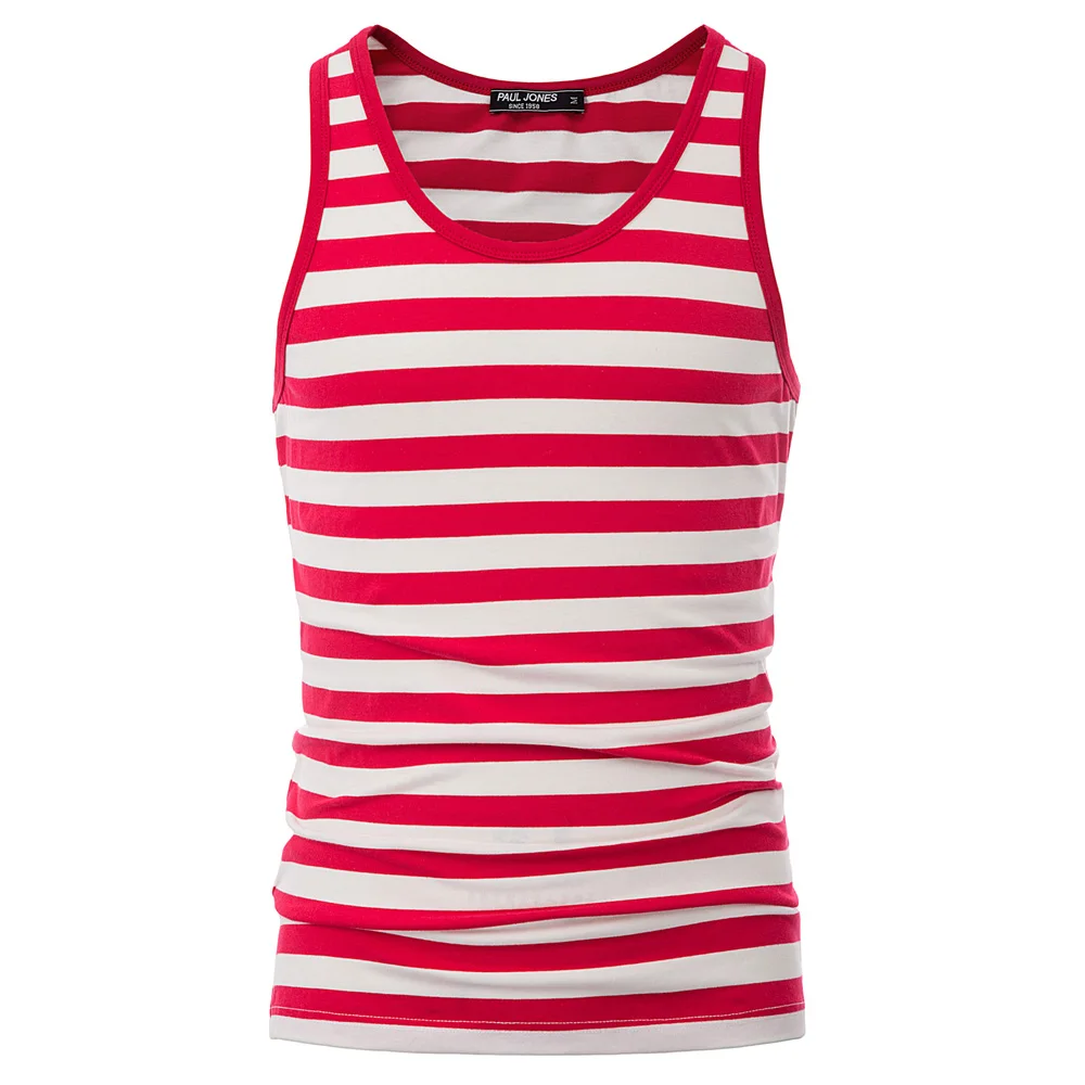 

Men's tank tops summer sleeveless crew collar leisure Stylish & Slim Fit Stripe Pattern Top men elastic cotton Striped A-Shirt
