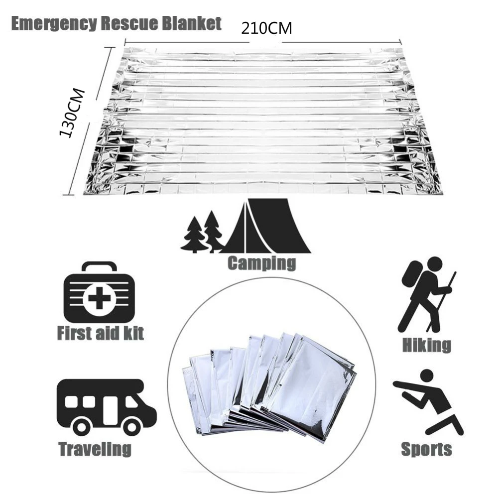 Стоящее аварийное одеяло первой помощи серебряное спасательное занавес Открытый Кемпинг Пешие прогулки водонепроницаемый солнцезащитный фольга термо