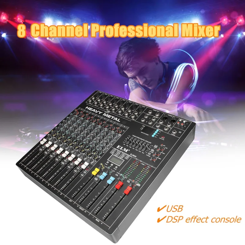 

LEORY Professional 8 Channels Power Amplifie Mixer DSP Digital Audio Mixing Console with 48V Phantom Power USB Slot